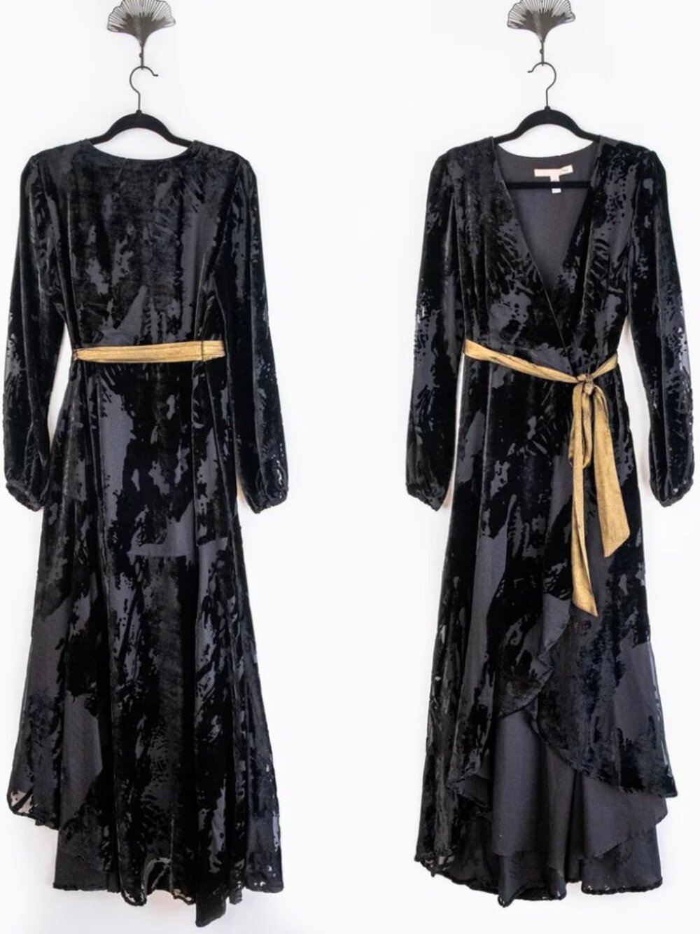 HUTCH Celine Gown Elegant Black Burnout Velvet Maxi Wrap Dress Party Wedding S - Picture 8 of 11